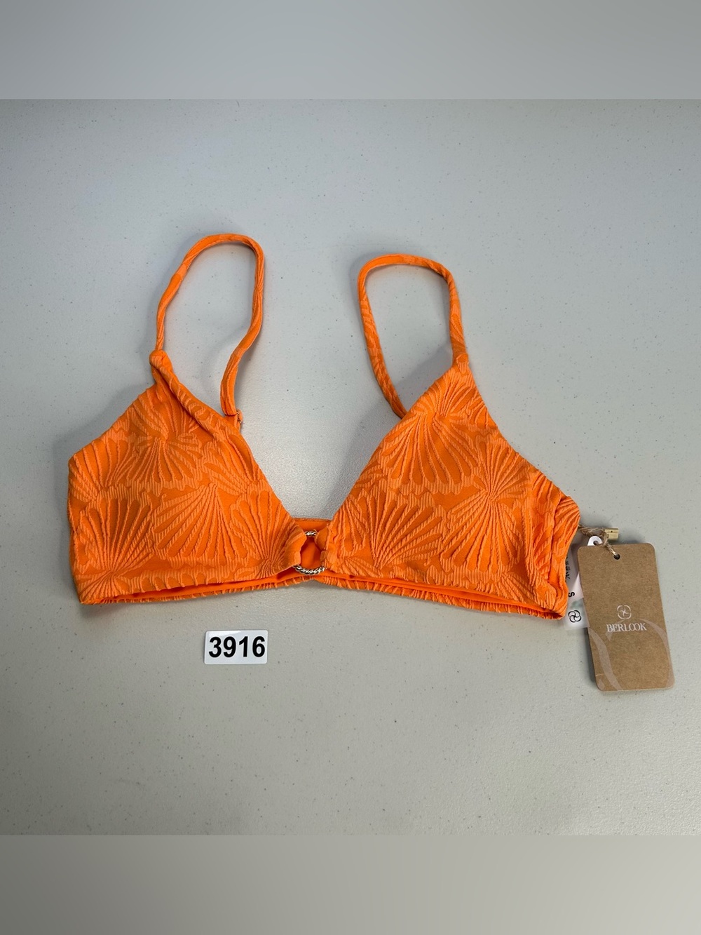 Berlook Orange Jacquard O-Ring Bikini Top Small Textured New